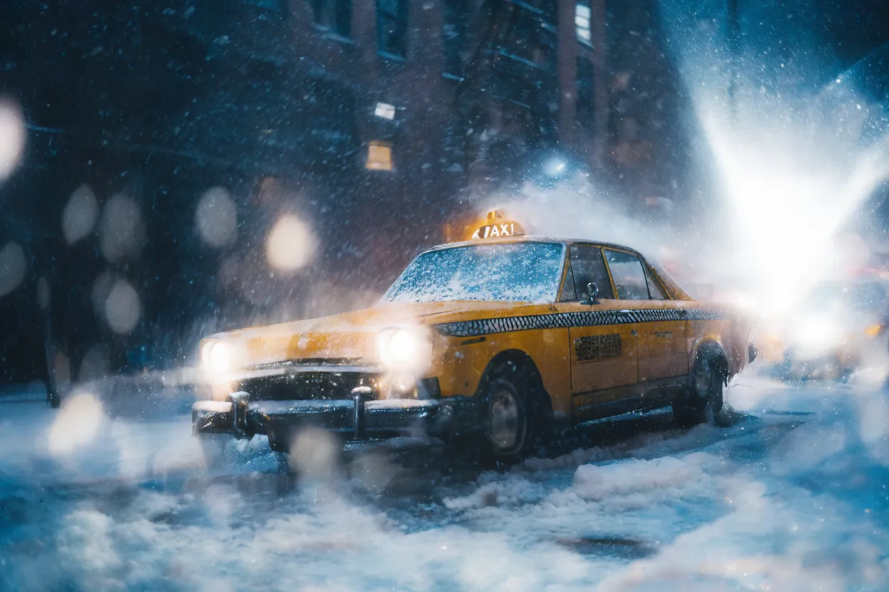 Text-to-Image sample: Snow Taxi