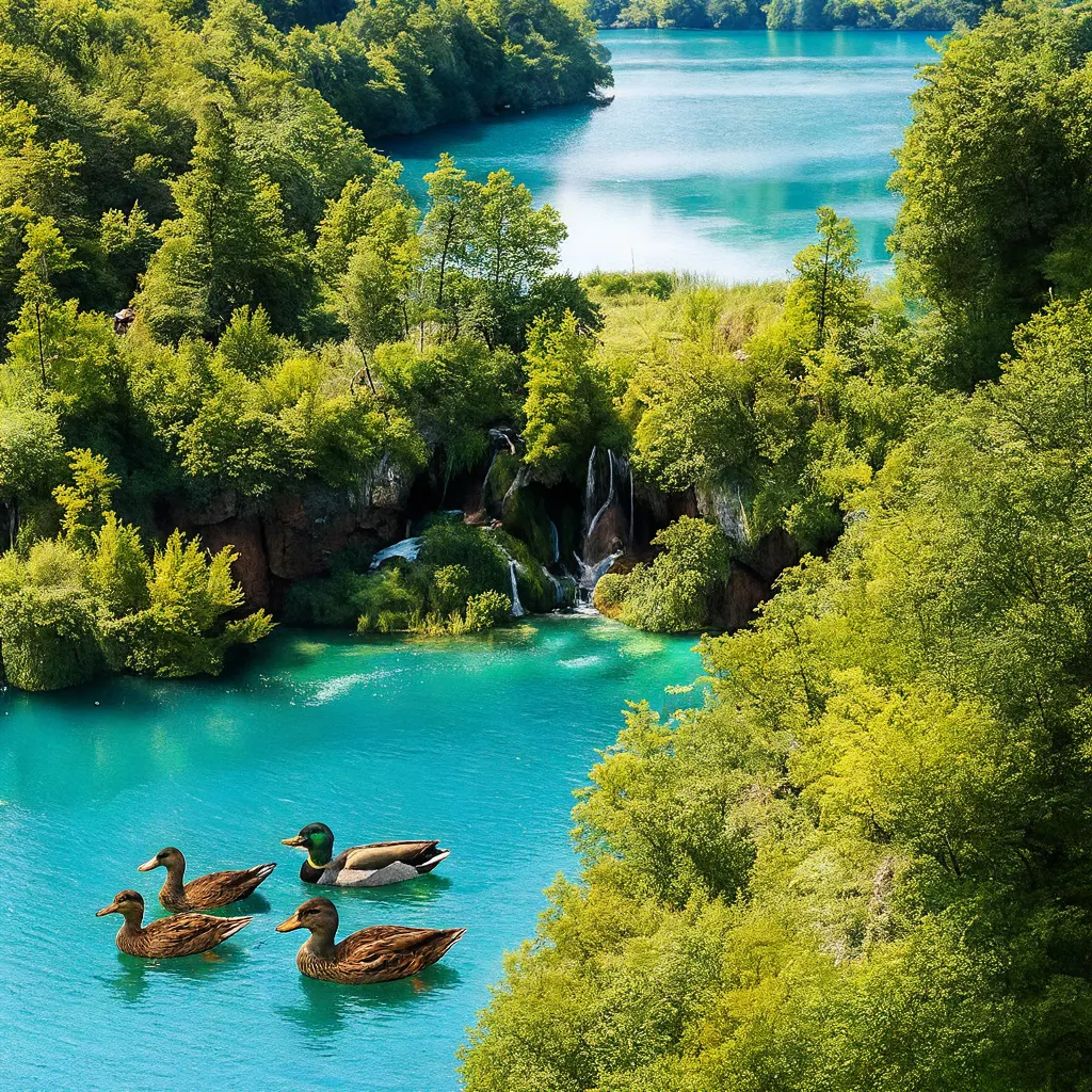 Edited Xiaomi-Robotics-U0 result for: Add a family of ducks swimming near the waterfalls.