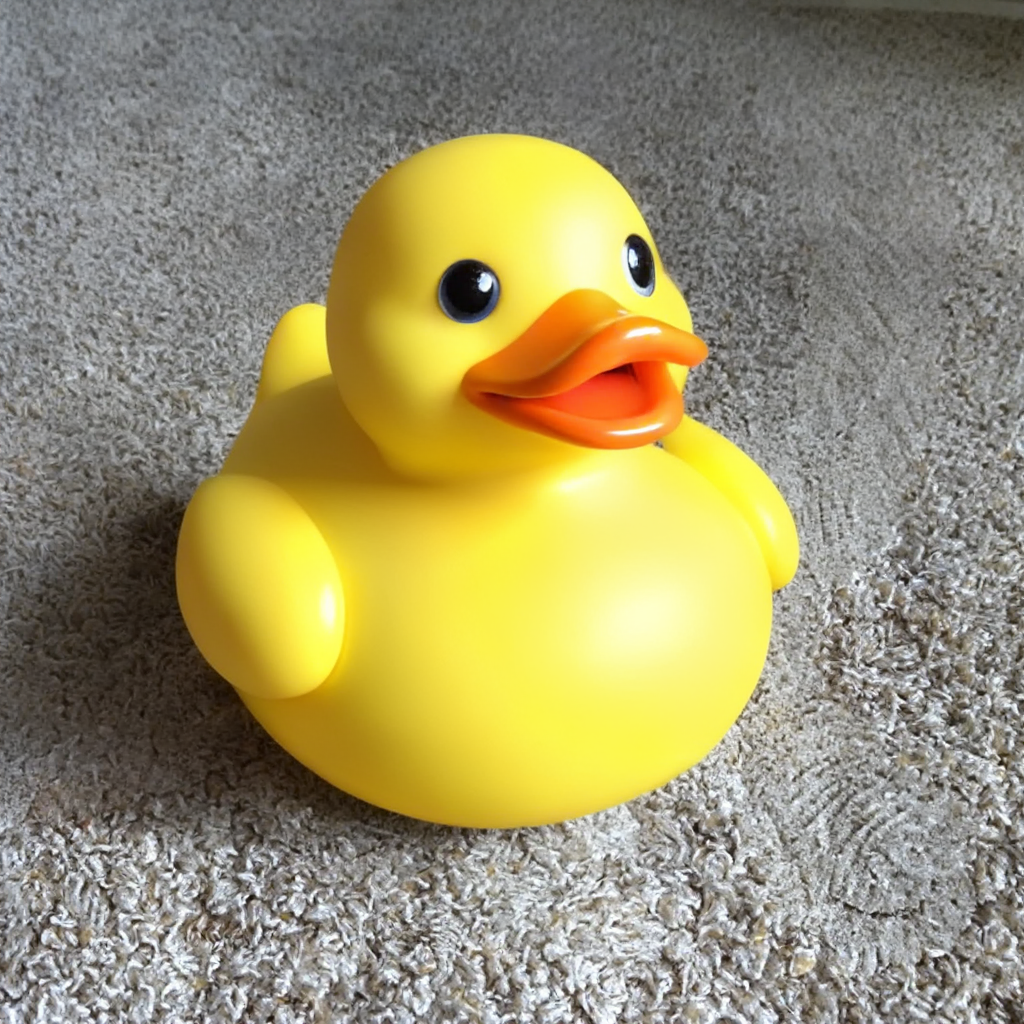 Edited Xiaomi-Robotics-U0 result for: Replace the pipe-cleaner dragon with a bright yellow rubber duck.